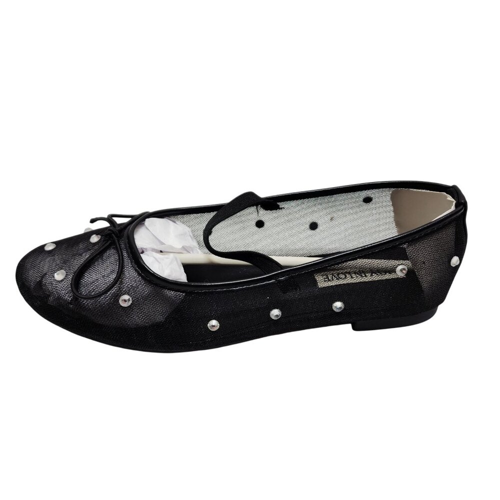 Joy In Love Womens Black Rhinestone Bow Flats US 8.5 Mesh Ballet Shoes